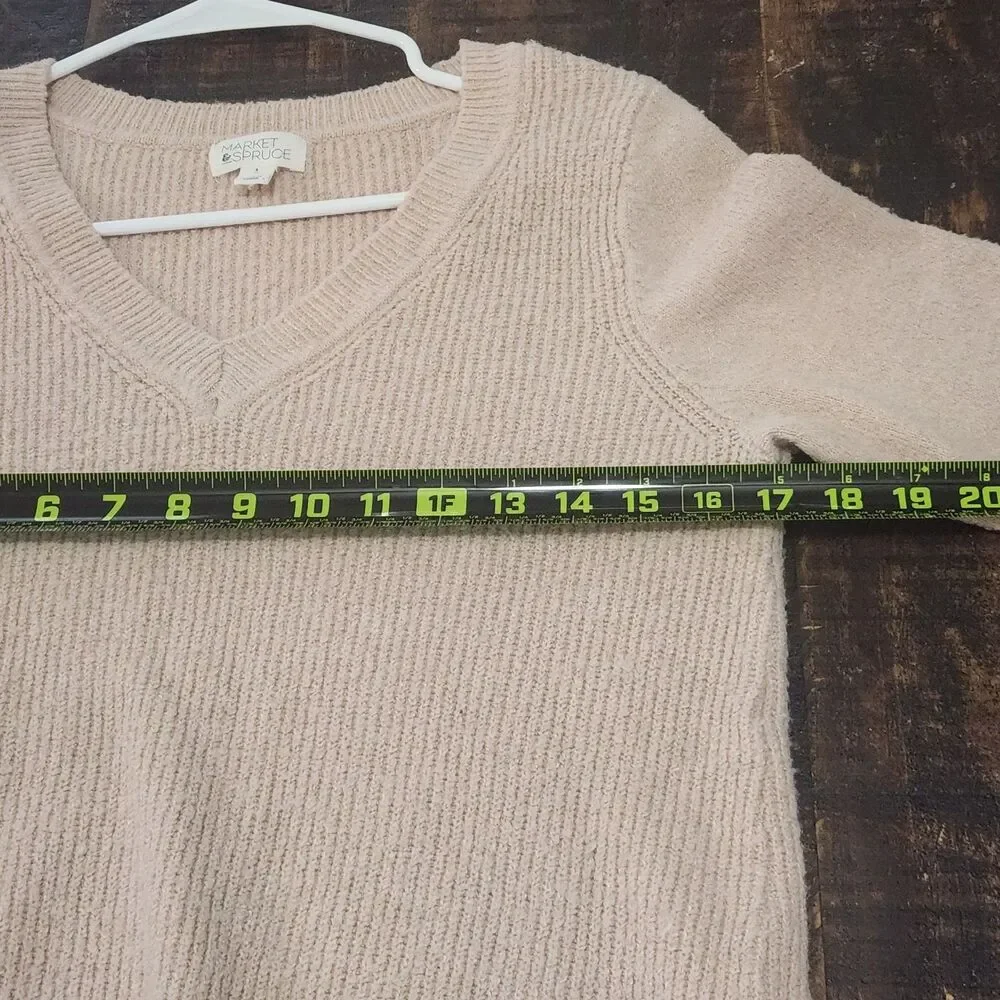 Market & Spruce Women's V Neck Knit Sweater Blush Pink Soft Pullover Small
